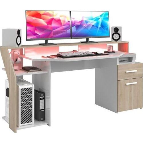 Sylver Spieltisch mit LED-Beleuchtung - Eiche Nachbildung/Hochglanz weiß