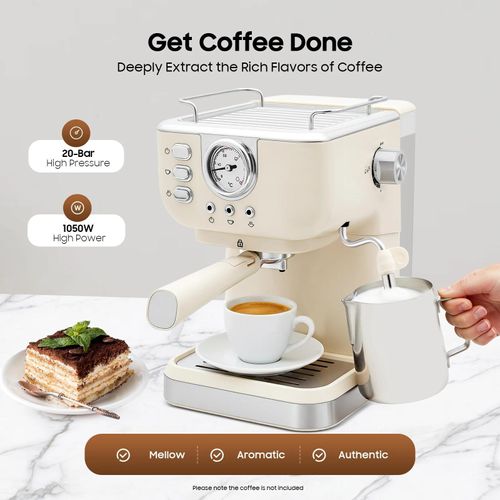 Espressomaschine - Elektrische Kaffeemaschine - Druck 20 bar - Leistung 1050 W - Milchaufschäumer/Dampflanze - Wassertank 1,5 l - Für Cappuccino & Latte