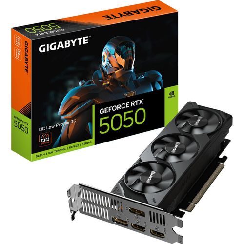 GIGABYTE GeForce RTX 5050 OC Low Profile 8G Grafikkarte - 8GB GDDR6, 128bit, PCI-E 5.0, 2587MHz Core Clock, 2 x DP, 2 x HDMI, NVIDIA DLSS 4, GV-N5050OC-8GL