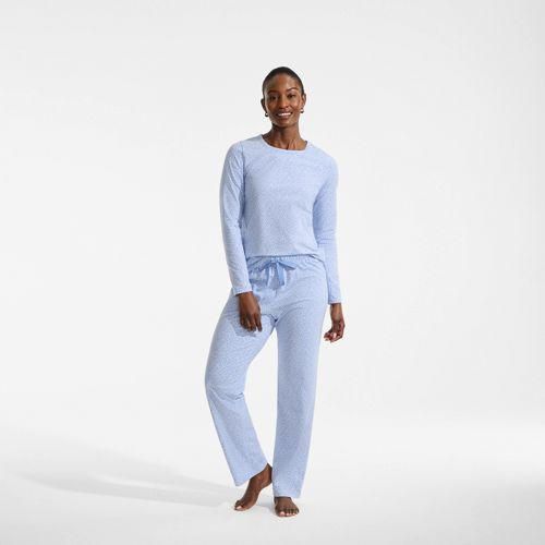 Gemustertes Pyjama-Set aus Baumwoll-Jersey, Damen,  Blau, Elasthan/Baumwoll-Mischung, by Lands' End