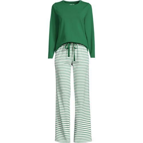 Gemustertes Pyjama-Set aus Baumwoll-Jersey, Damen,  Weiß, Elasthan/Baumwoll-Mischung, by Lands' End