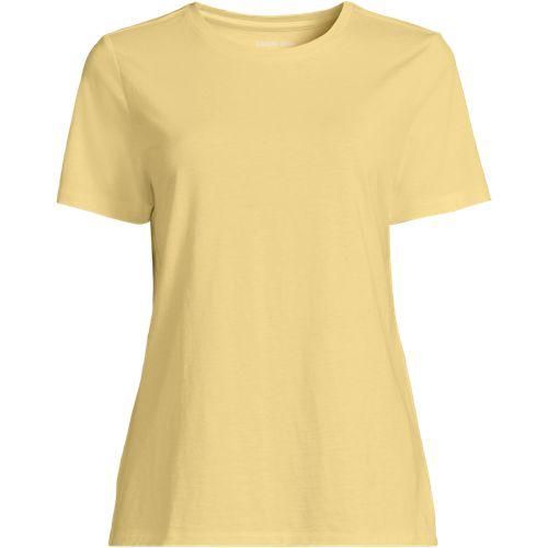 Supima Kurzarm-Shirt mit rundem Ausschnitt, Damen,  Gelb, Baumwolle, by Lands' End