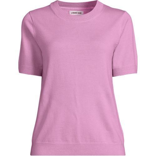 Merinopullover mit kurzen Ärmeln, Damen,  Pink, Wolle, by Lands' End