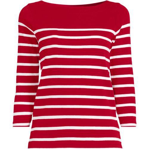 Gestreiftes Baumwollshirt mit 3/4-Ärmeln, Damen, Rot, Baumwolle, by Lands' End