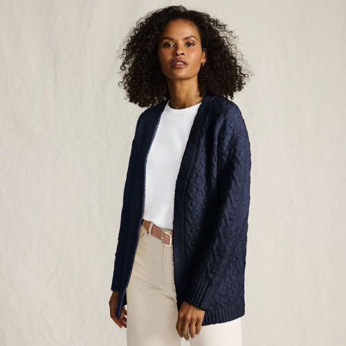 Offener Soft Touch Cardigan, Damen,  Blau, Polyester/Polyester-Mischung, by Lands' End