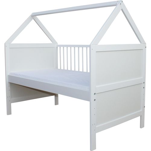 Babybett Kinderbett Juniorbett Bett Haus 140x70 cm umbaubar mit Matratze weiss