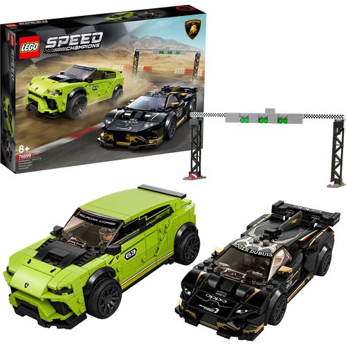 LEGO 76899 Speed Champions Lamborghini Urus ST-X & Lamborghini Huracán Super Trofeo EVO, Bausatz für Modellautos, Spielzeugautos, Rennautos