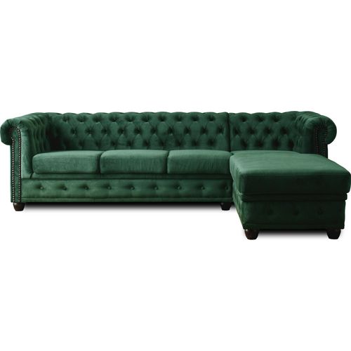 Best Mobilier William, Ecksofa, Grün, 4 Sitz(e), William, Samt, Holz