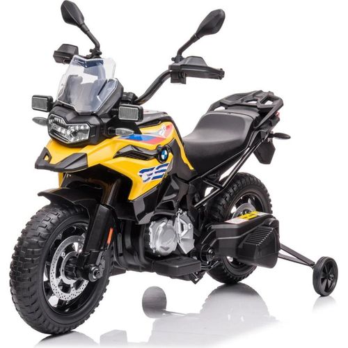 BMW F850 GS Kinder Elektromotorrad 12V (3–6 Jahre) – Offiziell lizenziert, mit Stützrädern, EVA-Reifen & MP3 – Kinder Motorrad – Gelb