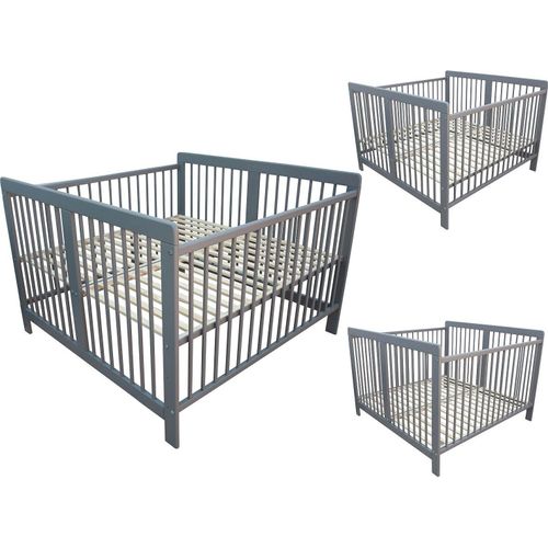 Zwillingsbett Zwillingskinderbett Kinderbett für Zwillinge massiv grau 120x120 cm