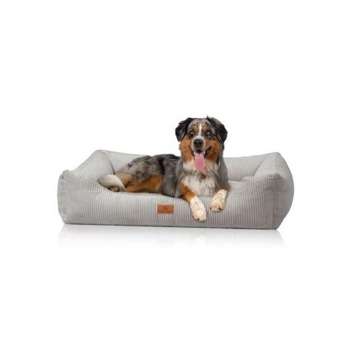 Knuffelwuff Hundebett aus Cord mit Handwebcharakter Olivia hellgrau M-L