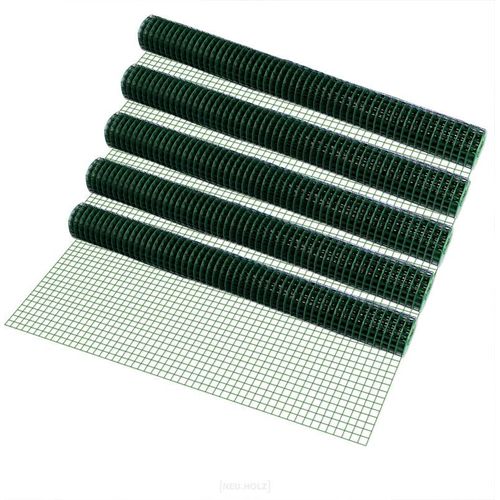[pro.tec] 5 Rollen Drahtgitter(4-Eck)(1m x 5m)(grün) Volierendraht Maschendraht Zaun 25m Draht