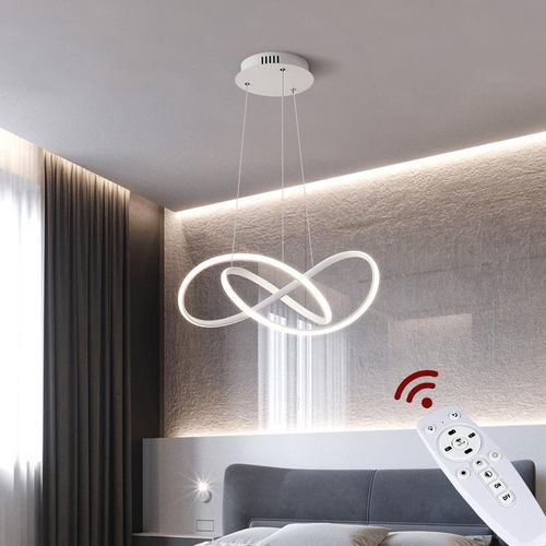 Eurotondisplay LED Pendelleuchte 9642 weiß 50cm Höhe 120cm 96W Fernbedienung Lichtfarbe/ Helligkeit einsetllbar dimmbar Acryl-Schirm weiß lackierter