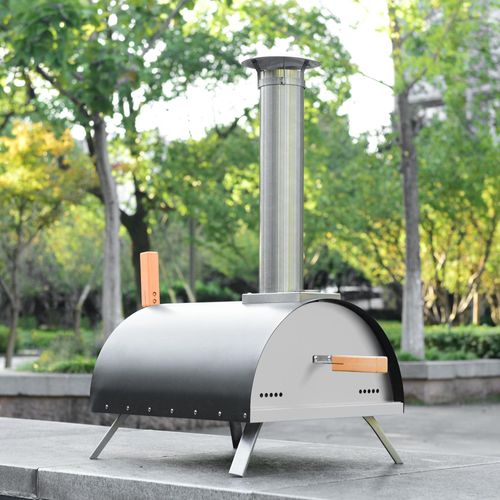 Pizzaofen Outdoor, Pizzamaker, Pizza-Pelletofen inkl. 13-Zoll-Pizzastein, Thermometer, Pizzaschaufel, Edelstahl