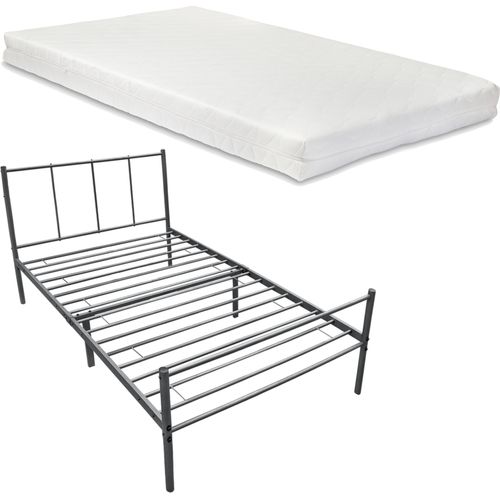 Metallbett 90 x 200cm mit Matratze Jugendbett mit Kaltschaummatratze Stahlrahmen Einzelbett Dunkelgrau