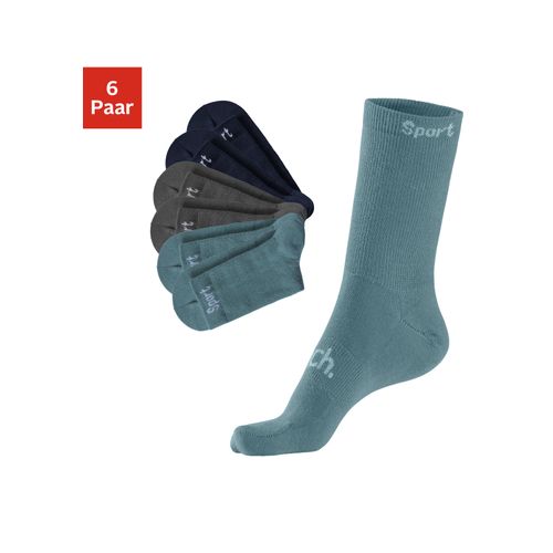 Sportsocken BENCH., Herren, Gr. 35-38, bunt (2x dunkel mint, 2x grau, 2x marine), Baumwollmischung, unifarben, elastisch, Socken Sportsocken, mit antibakterieller Feuchtigkeitsregulierung