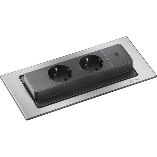 Einbausteckdose BackFlip 2-fach Steckdose + USB C versenkbar Typ F