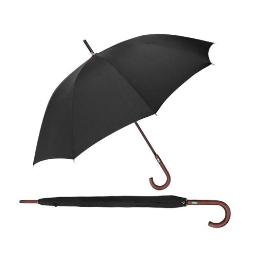 Stockregenschirm EUROSCHIRM "W1U3, schwarz", Damen, schwarz, Bezug: 100% Polyester, uni, Regenschirme, Stockregenschirm für Herren, Stock und Griff aus Holz