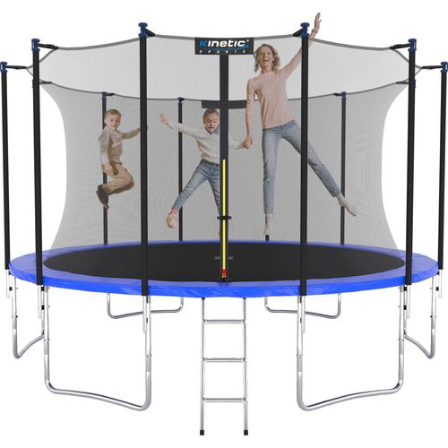 KINETIC SPORTS Trampolin Outdoor SALTO Ø 183/244/305/366/400/430/490 cm - Kindertrampolin Set mit Leiter, Netz, Randpolster, bis zu 160kg