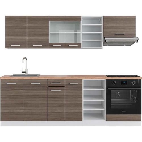 Küchenzeile Vicco R-Line Edelgrau/Weiß 240 cm , AP Eiche, Model 42446