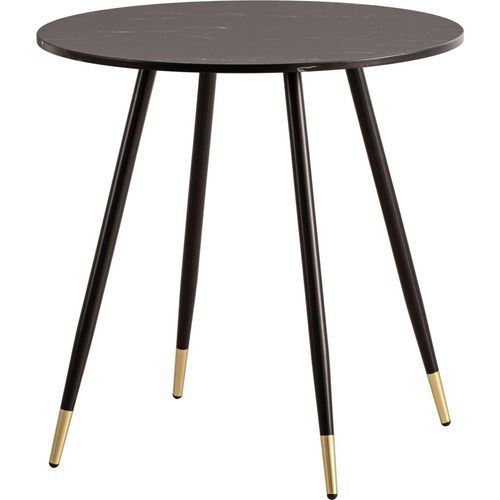 Esszimmertisch 75x75x76 cm Marmor-Optik Schwarz Esstisch Modern, Küchentisch mit Metallbeinen, Kleiner Speisetisch Esszimmer Rund