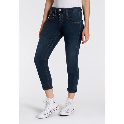 7/8-Jeans HERRLICHER "Shyra Cropped Denim Stretch", Damen, Gr. 30, N-Gr, orion, Denim/Jeans, Obermaterial: 97% Baumwolle, 3% Elasthan, Jeans, mit halb verdeckter Knopfleiste