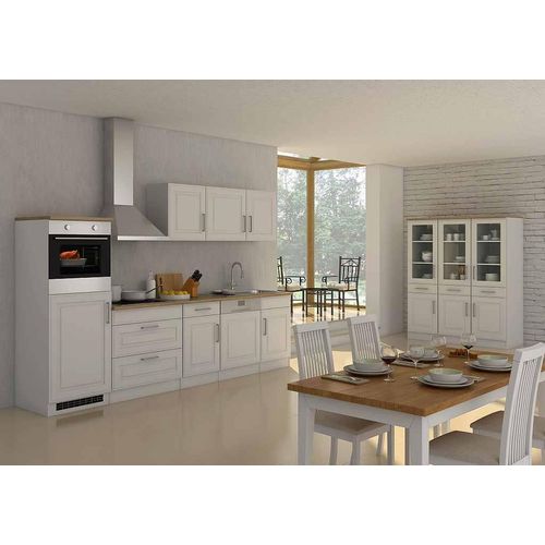 Küchenblock Rom 300 cm im Landhaus Stil weiß matt ohne Elektrogeräte