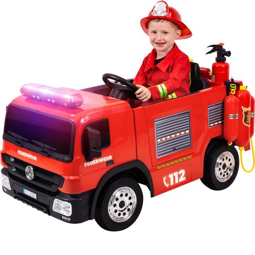 Actionbikes Motors Elektro Feuerwehr Auto SX1818 | mit Fernbedienung - Bremsautomatik - Kinderauto - Kinder Fahrzeug - Sirene & Blaulicht - Bluetooth
