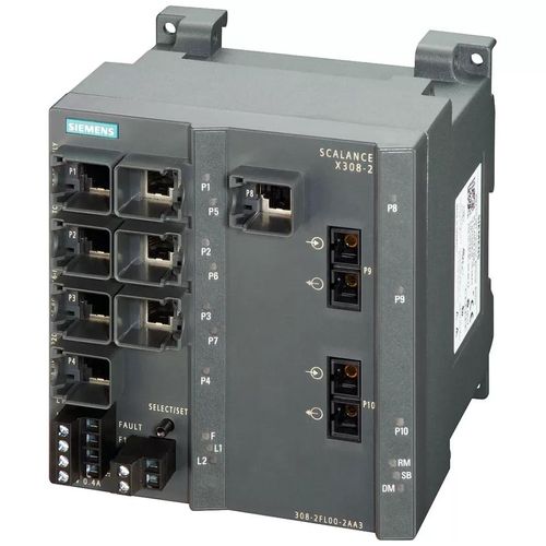 Siemens SCALANCE X308-2, managed Layer 2 Switch, 8x RJ45, 2x Multimode SC 6GK53082FL102AA3