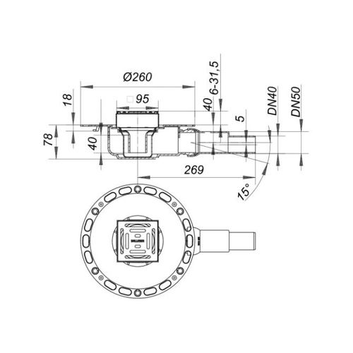 Dallmer Schallschutzablauf TistoPlan K 10, DN 40/DN 50, 100 x 100 mm