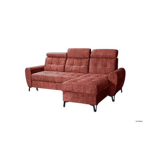 Ecksofa LAVAX auf Beinen mit Kopfstützen und Schlaffunktion, L-Form, rechts, Kupferrot