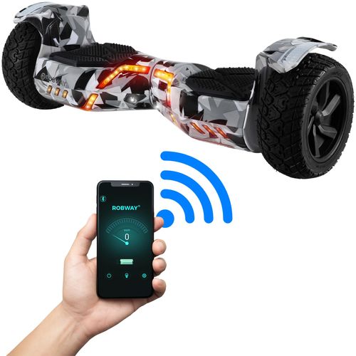 ROBWAY X2 Hoverboard | 700 Watt - 8,5 Zoll - 15 km/h - App - Bluetooth - LEDs - Für Erwachsene & Kinder - Self-Balance - Bis 120 Kg (Metro Camo)