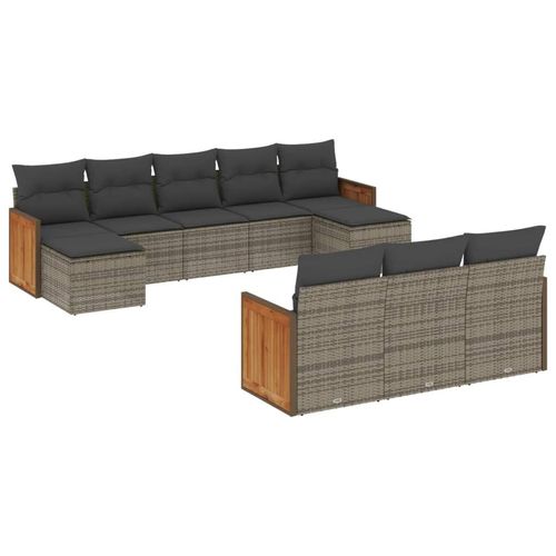 vidaXL 10-tlg. Garten-Sofagarnitur mit Kissen Grau Poly Rattan Image