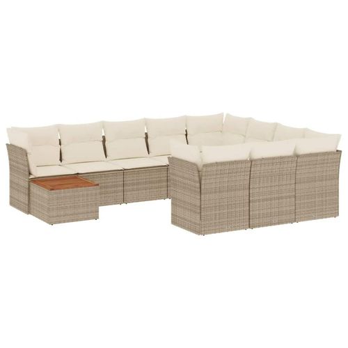 vidaXL 11-tlg. Garten-Sofagarnitur mit Kissen Beige Poly Rattan Image