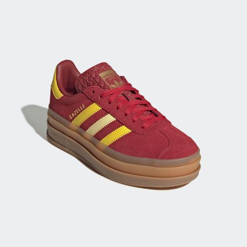 Plateausneaker ADIDAS ORIGINALS "GAZELLE BOLD", Mädchen, Gr. 38,5, team victory rot, gelb, gold metallic, Leder, Synthetik, Schuhe Plateausneaker, für Kinder