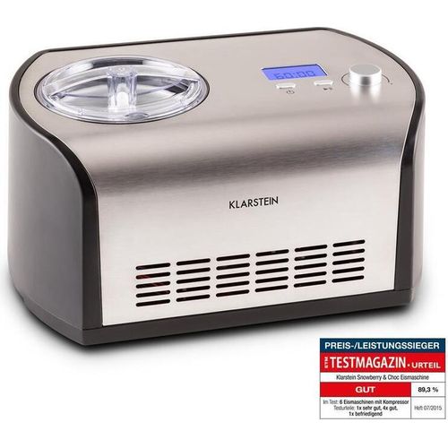Klarstein Snowberry & Choc - Eismaschine, Speiseeismaschine, Eisbereiter, 135 Watt, 1,2 Liter Fassungsvermögen, Kühlhaltefunktion, Timer, Zubereitungszeit: 30-40 min, silber