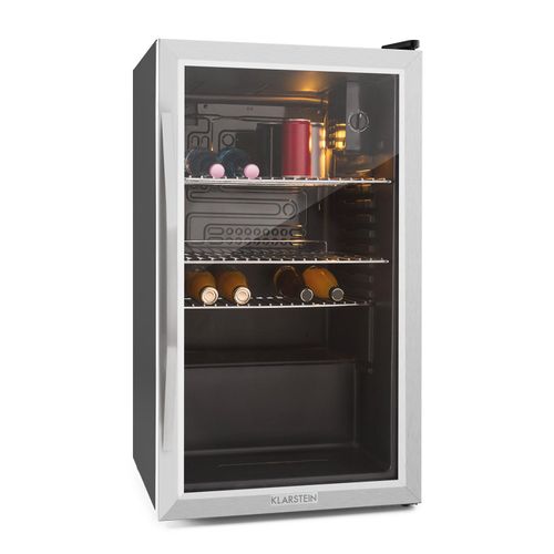 Klarstein Mini Kühlschrank mit Glastür, Mini-Kühlschrank für Zimmer, Getränkekühlschrank Klein mit Verstellbaren Ablagen, Kleiner Kühlschrank 80 Liter, Indoor/Outdoor Kühlschrank Leise