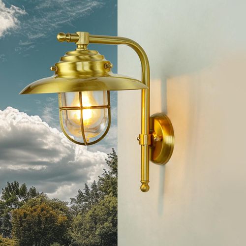 Wandlampe Außen Messing Glas IP43 Maritim wetterfest Schiffslampe Draußen Haus Haustür Hof