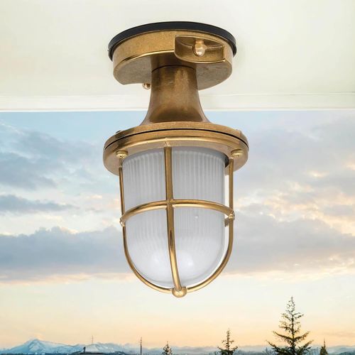 Außenlampe IP54 E27 Ø 11,5 cm Glas Messing massiv Maritim Terrasse Haus Deckenleuchte außen