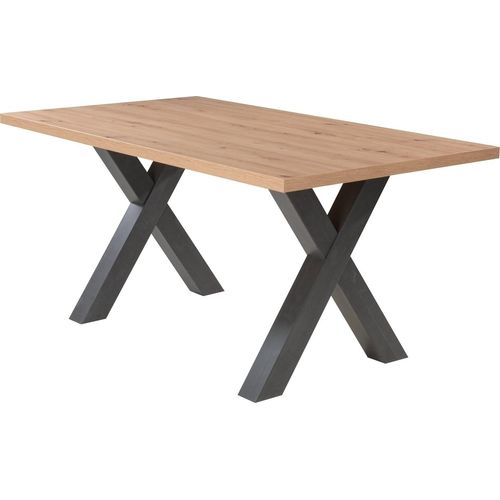 Esstisch - Asteiche Nachbildung - Schwarzstahl Nachbildung - 180 x 90 cm