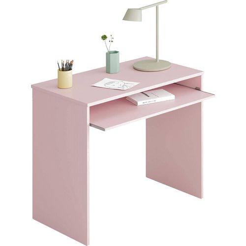 Dayton Schreibtisch, Schreibtisch mit Regal, Studiertisch mit PC-Halterung für Büro oder Schlafzimmer, Studiertisch, cm 90x54h79, Pink