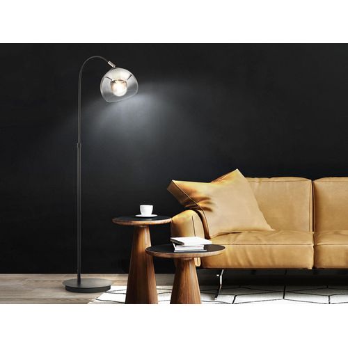 LED Bogenlampe Schwarz - Lampenschirm Rauchglas - höhenverstellbar & schwenkbar