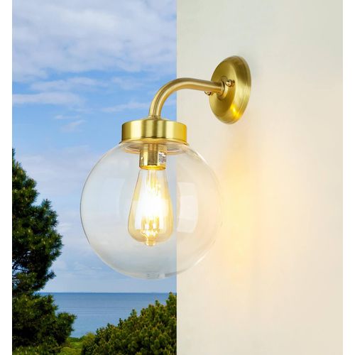 Außenlampe Wandleuchte Echt-Messing IP43 Kugel Schirm E27 Außenleuchte Garten Haus