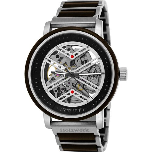 Holzwerk COCHEM Herren Edelstahl & Holz Automatik Handaufzug Uhr, silber, braun