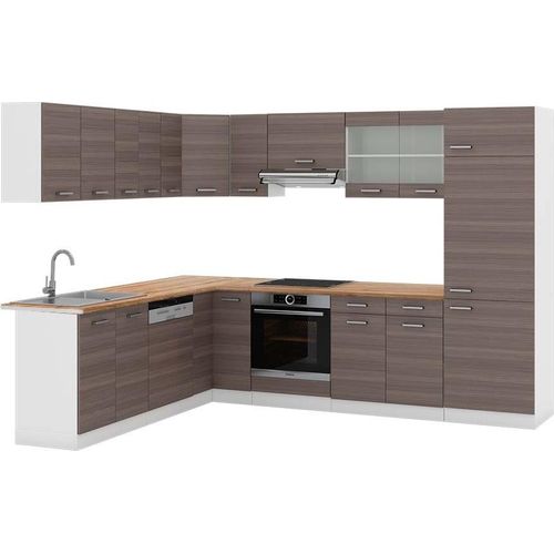 Eckküche Vicco R-Line Edelgrau/Weiß 287 x 227 cm, AP Eiche, Model 42603