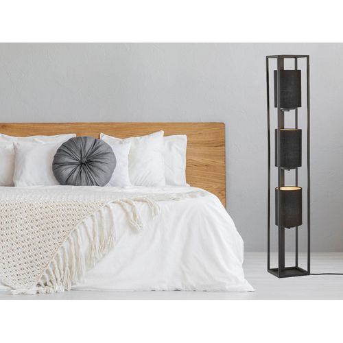 Stehlampe 3flammig Schwarz Stoffschirme innen Gold mit LED dimmbar - Höhe 130cm