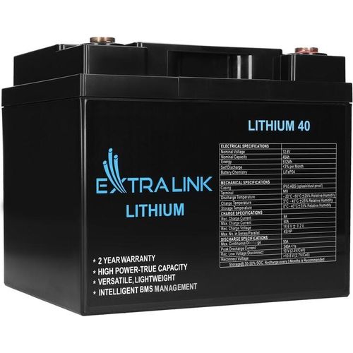 LiFePO4 40AH Batterie 12.8V BMS unbemannt Hochzyklische Energiespeicher für die Notstromversorgung ideale Batterie für Wohnmobile, Yachten und Reisemobile Extralink