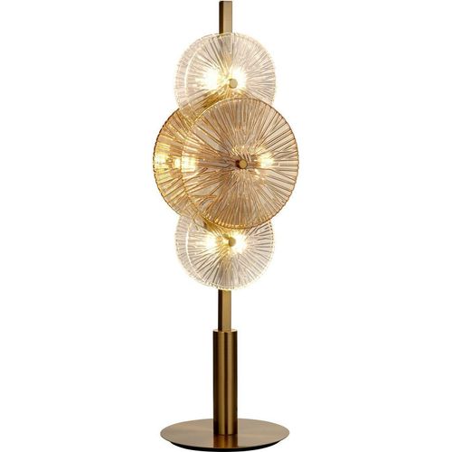 Tischleuchte Metall Rauchglas Ø 20 cm 66 cm hoch in Messing Bernstein G9 rund Modern