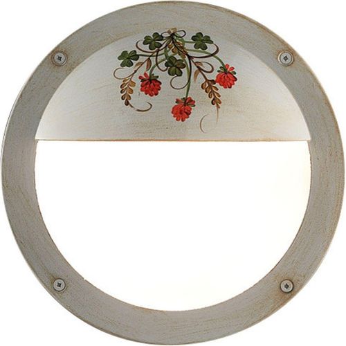 Außenlampe Wand Aluminium E27 IP44 rund D: 28 cm cm breit in Weiß Gold antik Klee Dekor Maritim