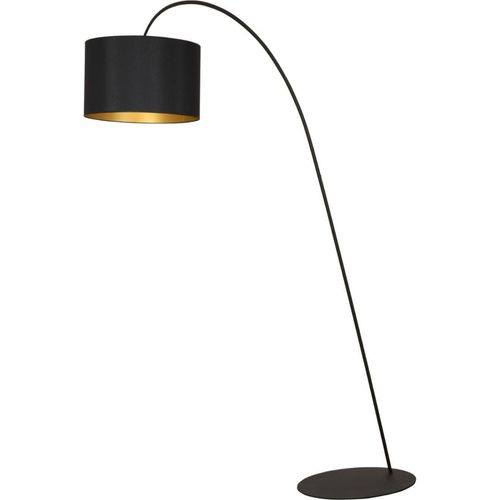 Bogenlampe Stoff Metall E27 205 cm hoch in Schwarz Gold Modern Bogenleuchte